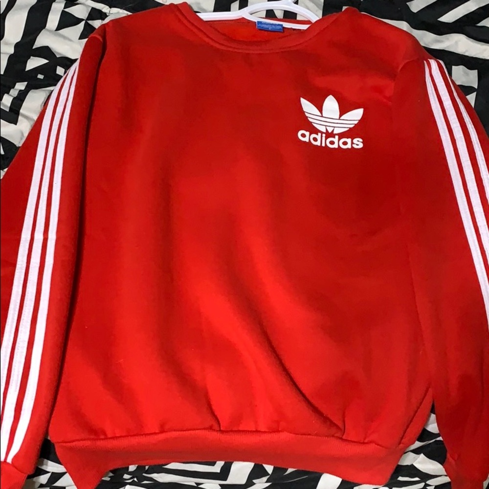Red Adidas crew neck sweatshirt